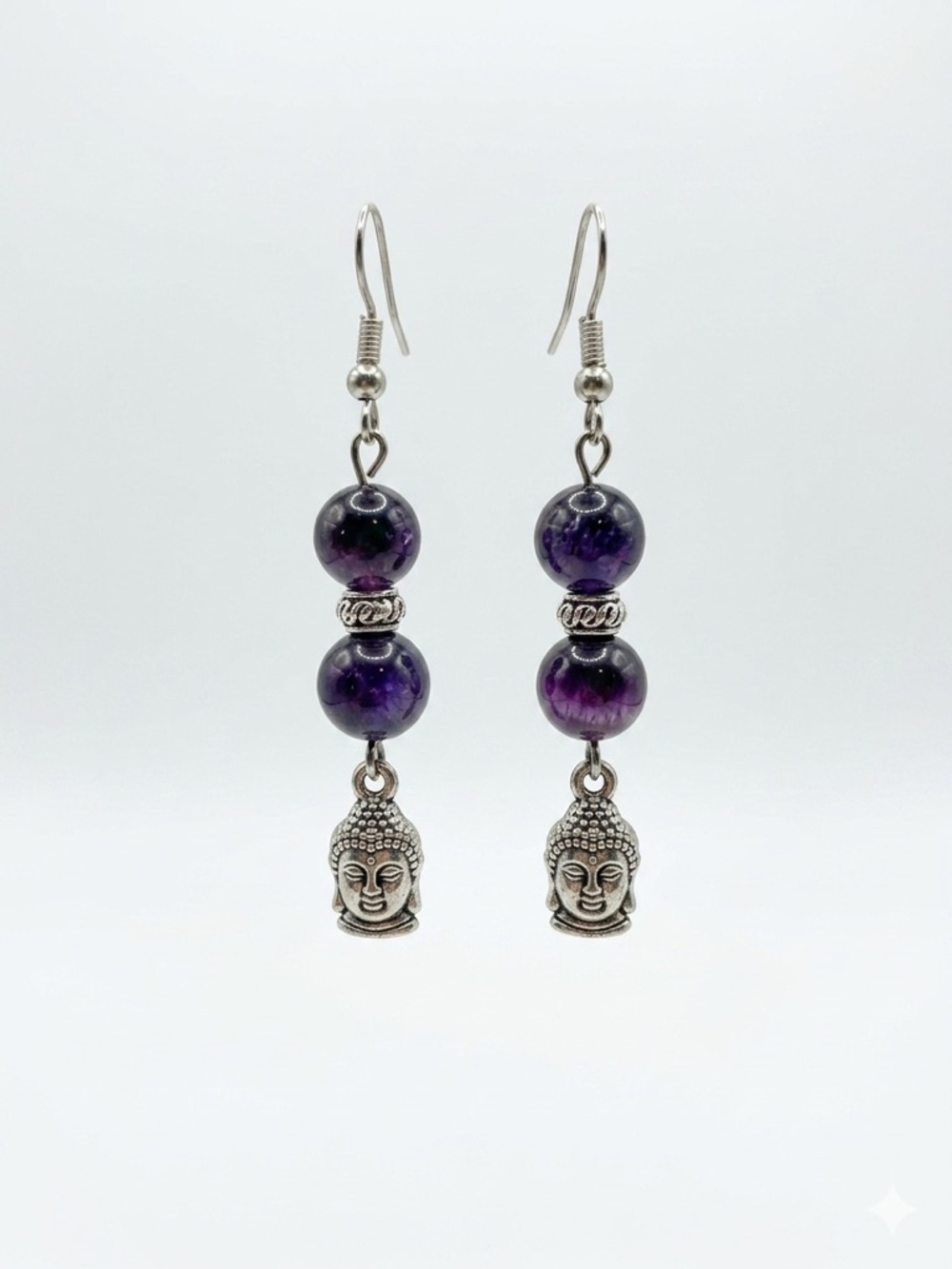 Amethyst Buddha Head Drop Earrings - Whimsigoth Spiritual Boho Jewelry